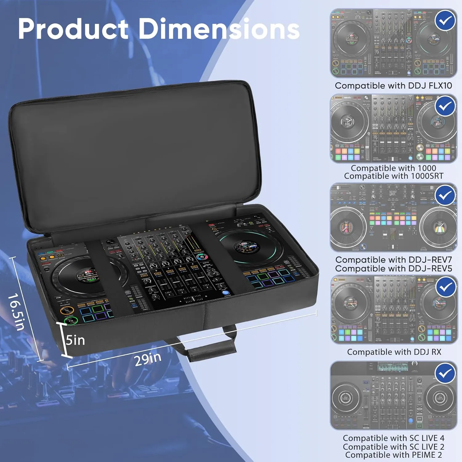 DJ Controller Bag Compatible with DDJ FLX10 / DDJ 1000 / DDJ REV7 / DDJ REV5 / SC LIVE 4, DJ Controller Soft Case with Multi-pocket, DJ Case DJ Gig-bag for DJ Controller & Accessories (Medium)