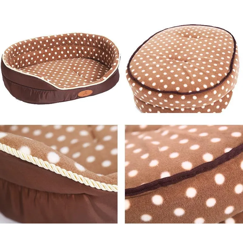 Dog's Soft Plush Bed with Polka Dot Pattern