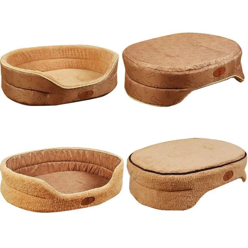 Dog's Soft Plush Bed with Polka Dot Pattern