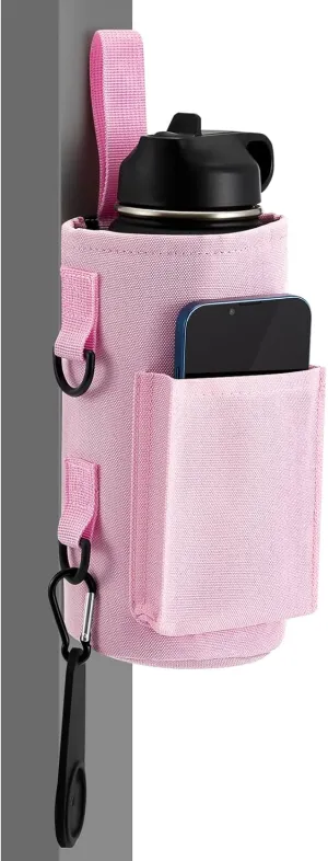 Domensi Magnetic Water Bottle Holder Gym Water Bottle Carrier Bag Pouch Sleeve with Phone Pocket Silicone Towel Buckle and Sling for Men Women Gym Accessories Organizer