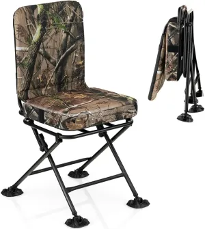 DORTALA 360 Degree Swivel Hunting Chair, Portable Hunting Blind Chair w/All-Terrain Foot Pads, Padded Cushion, Folding Deer Hunting Seat for Blinds, Camping, 330 LBS Weight Capacity, Camouflage
