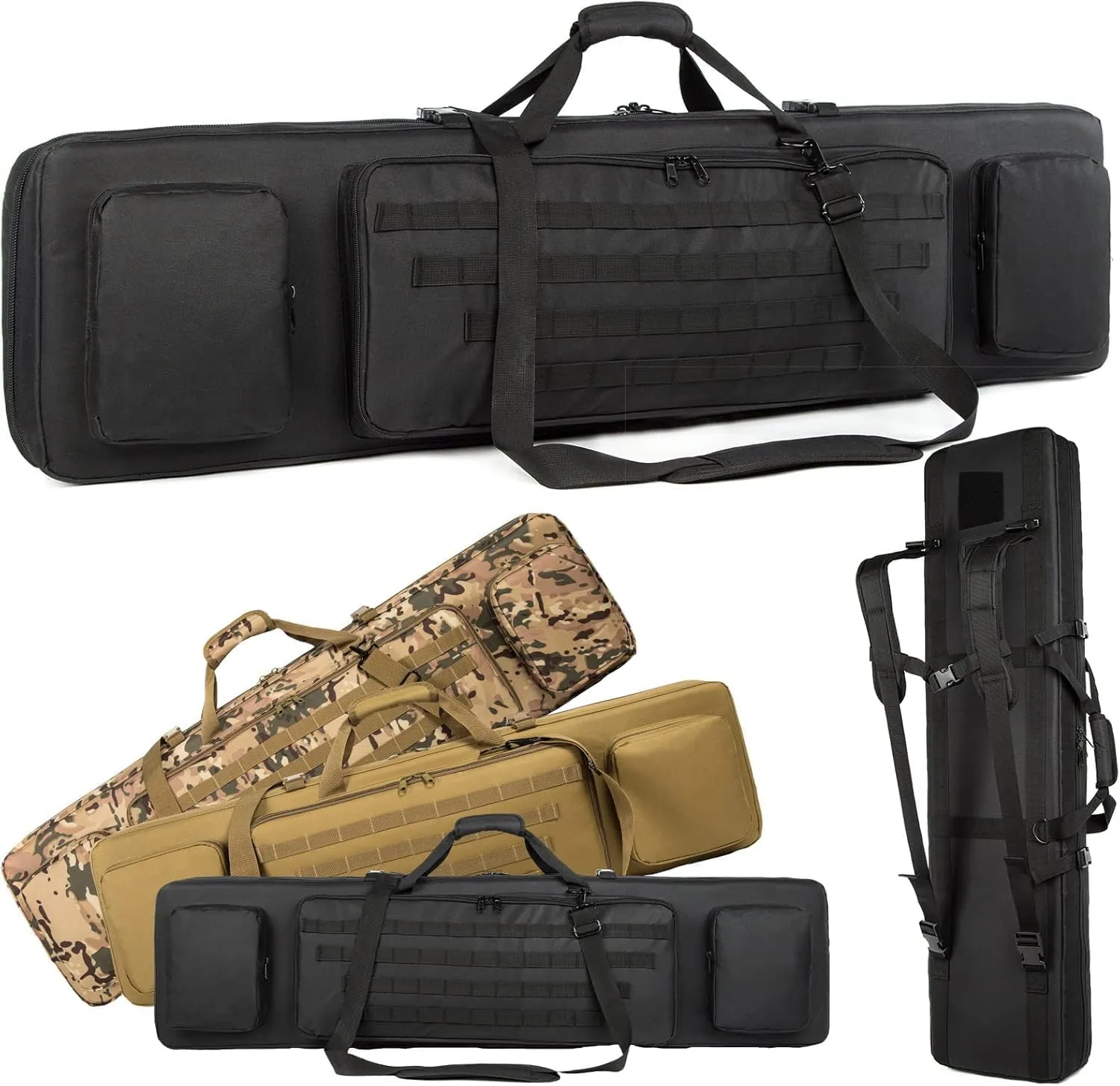 Double Rifle Case Soft Bag Long Tactical Rifle Backpack Soft Rifle Case 46 inch Rifle Pistol Firearm Storage and Transportation with Bullet Shoulder Strap Hunting Shooting Range Outdoor