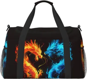 Duffle Bag Orange Blue Fire Dragon Travel Duffel Bags for Men Women with Adjustable Strap Carry on Gym Bag Overnight Weekender Bag