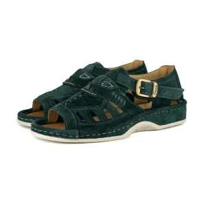 Duna : Leather Sandal in Forest Green Suede