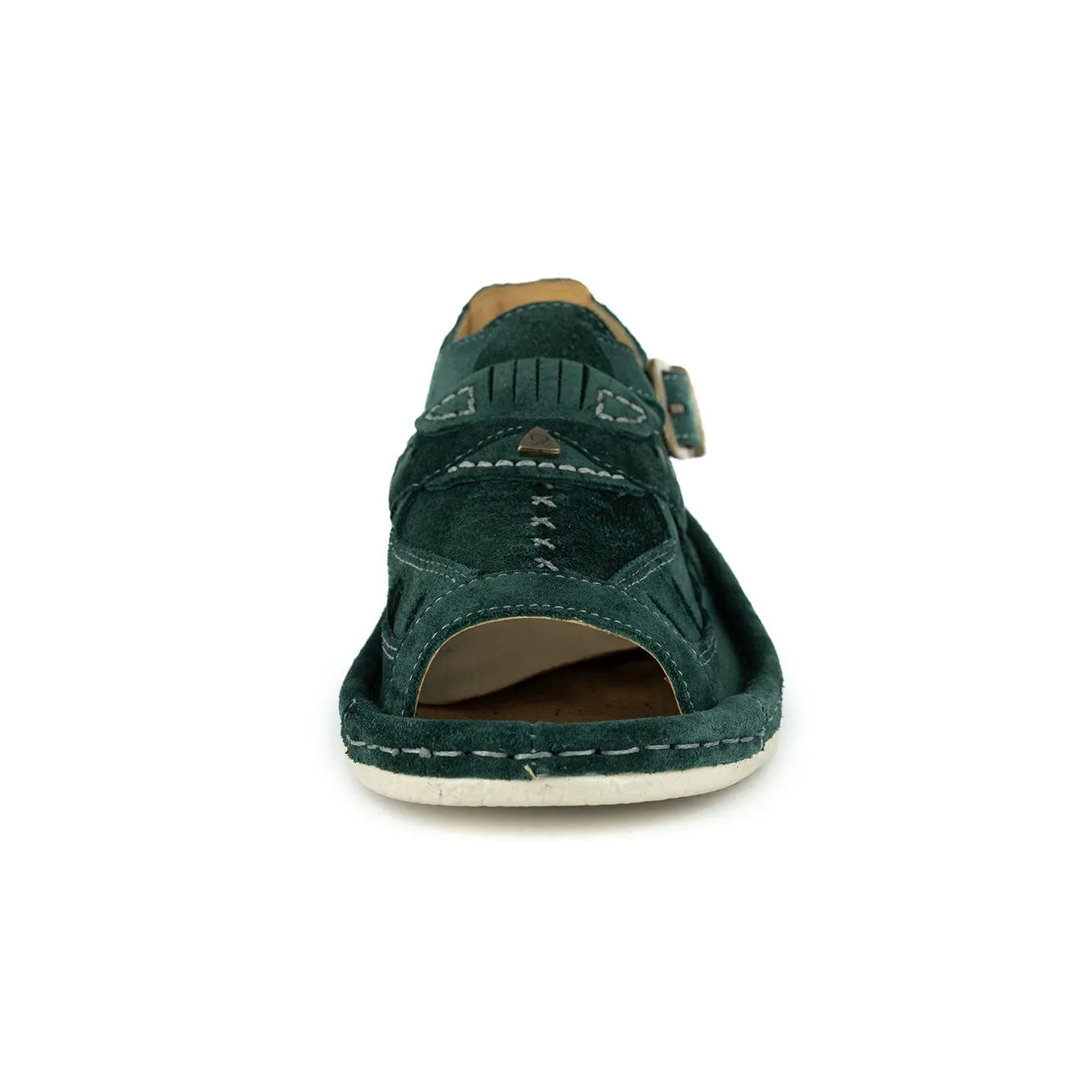 Duna : Leather Sandal in Forest Green Suede