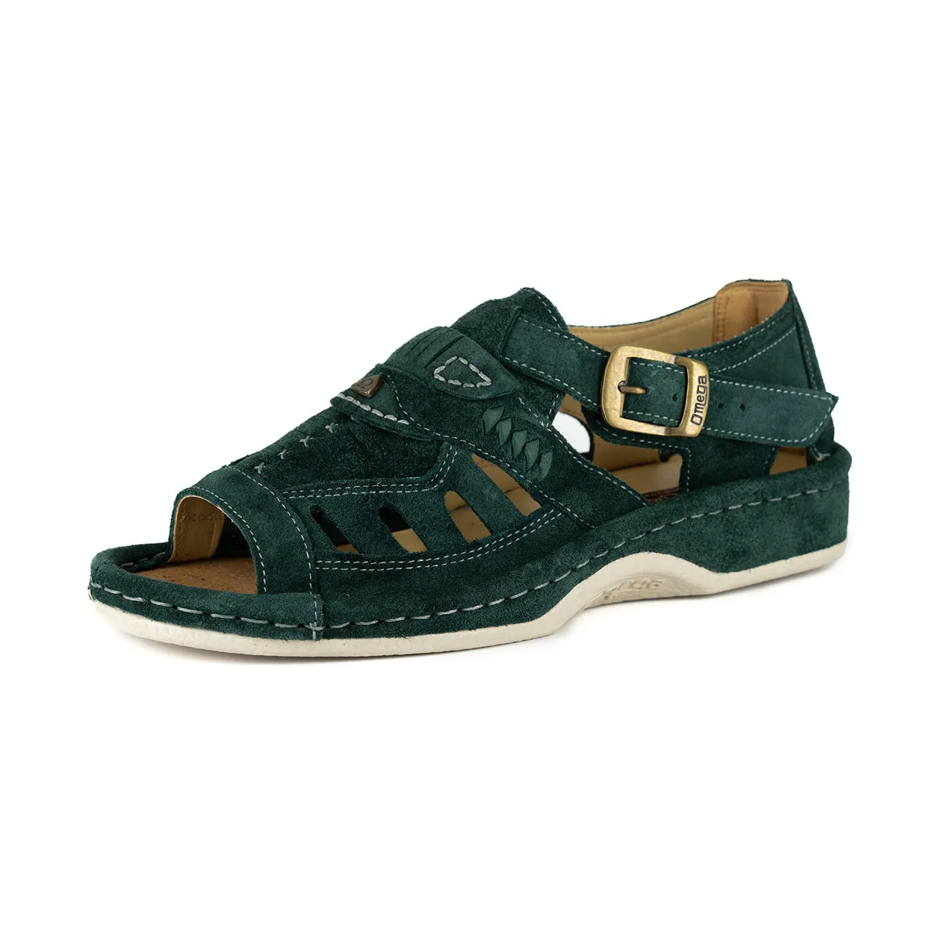 Duna : Leather Sandal in Forest Green Suede