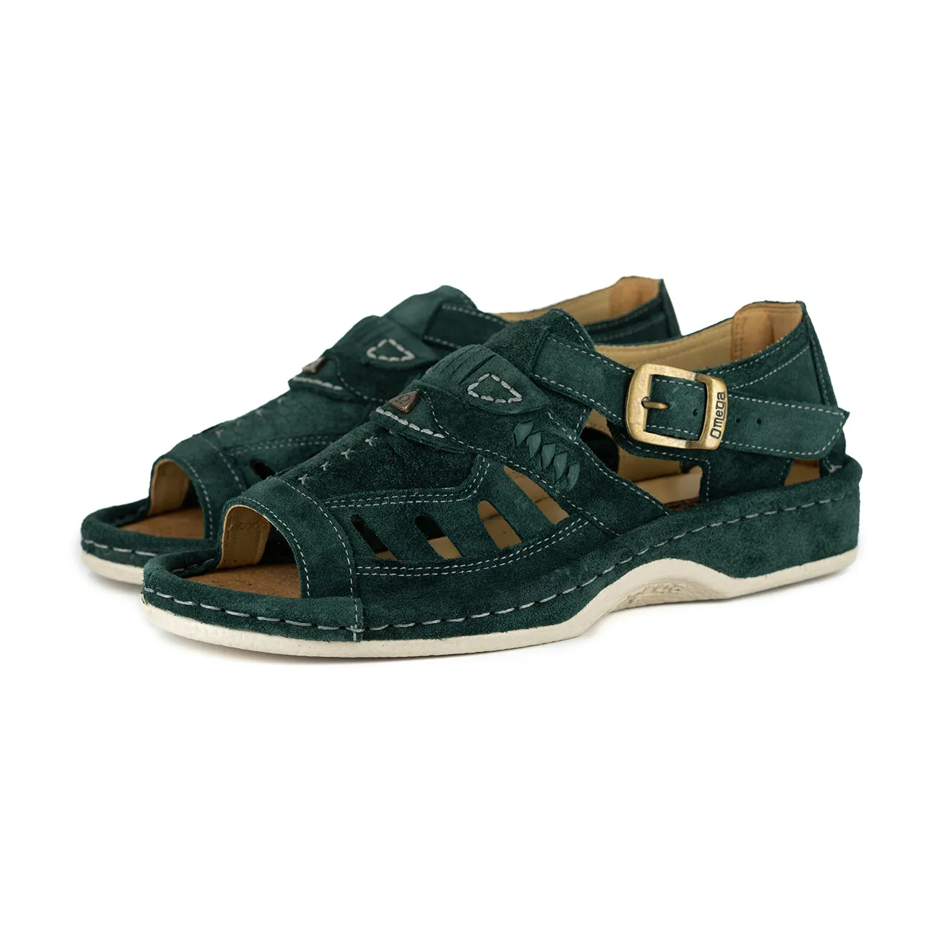 Duna : Leather Sandal in Forest Green Suede