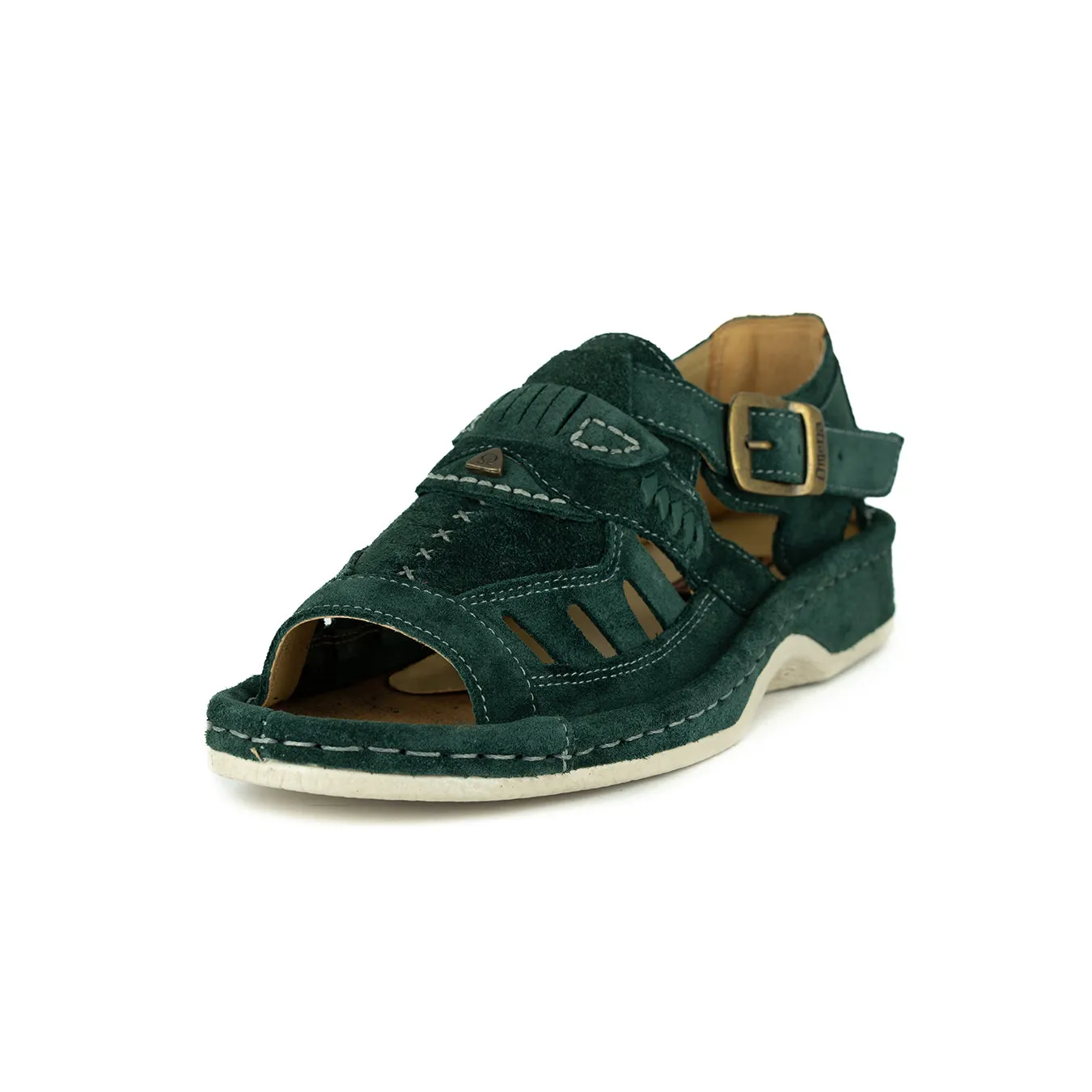Duna : Leather Sandal in Forest Green Suede