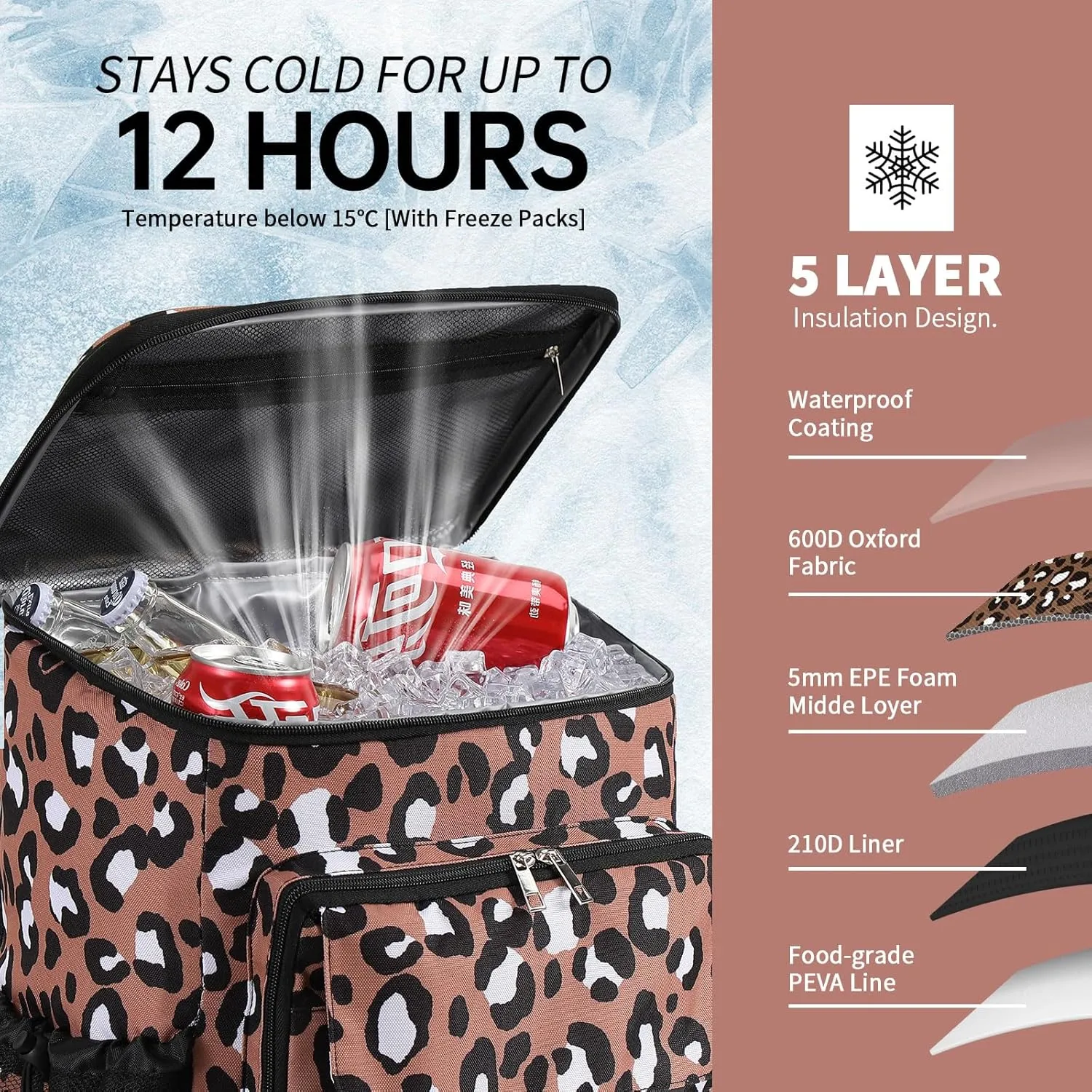 DYSHAYEN Cooler Backpack,Lightweight Backpack Cooler Insulated Leak Proof,30 Cans Soft Cooler Bag for Beach,Camping,Beach,Picnic,Lunch