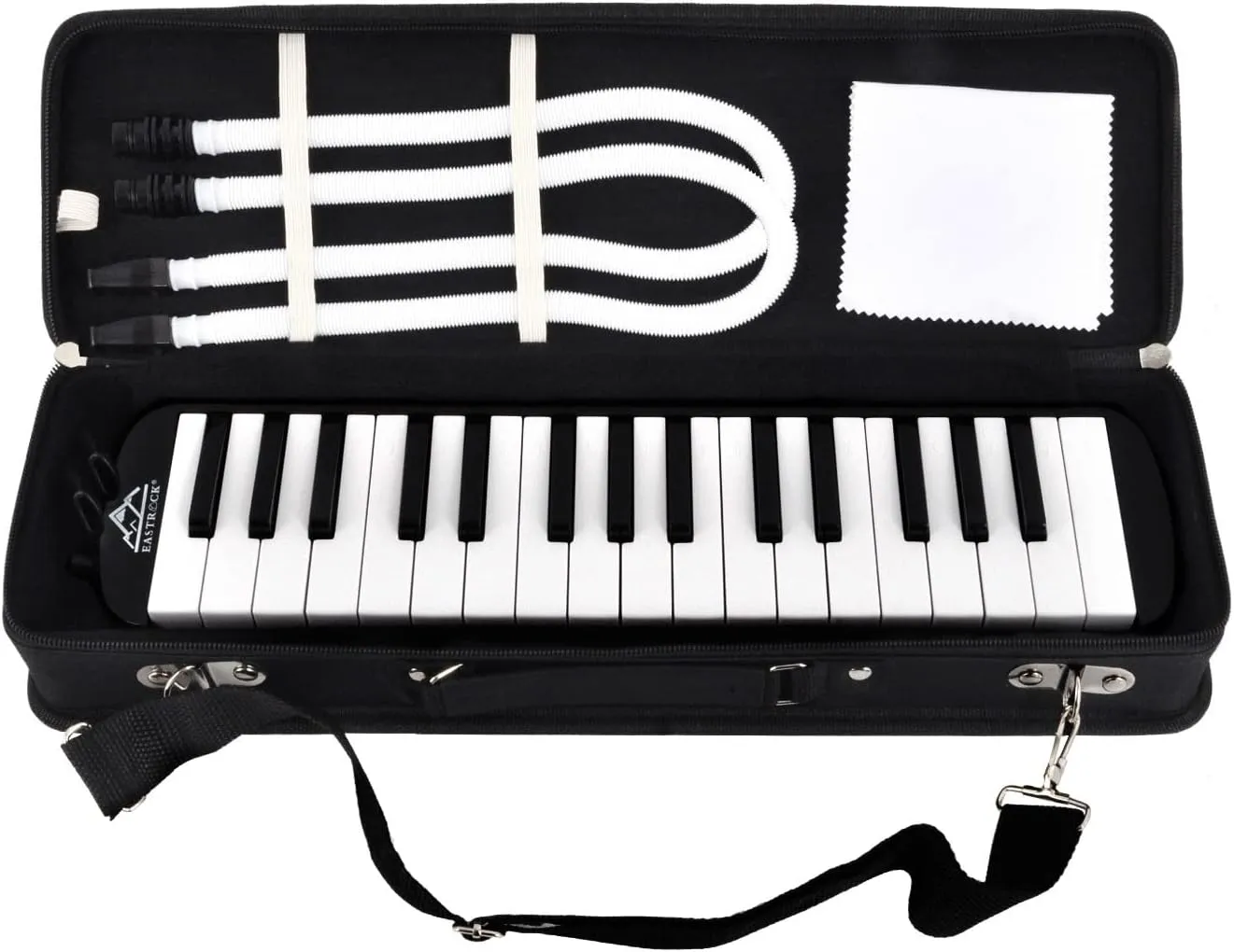 EASTROCK 32 Key Melodica Instrument Air Piano Keyboard Soprano Melodica with 2 Mouthpieces Tube Sets Carrying Bag for Beginners Adults Gift Black