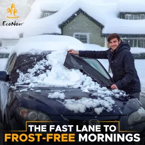 EcoNour Windshield Cover for Ice and Snow | Windshield Frost Cover with Elastic Strap | Windproof Double Strap Design | Water, Heat & Sag-Proof Car Windshield Snow Cover | Medium (69" x 42")