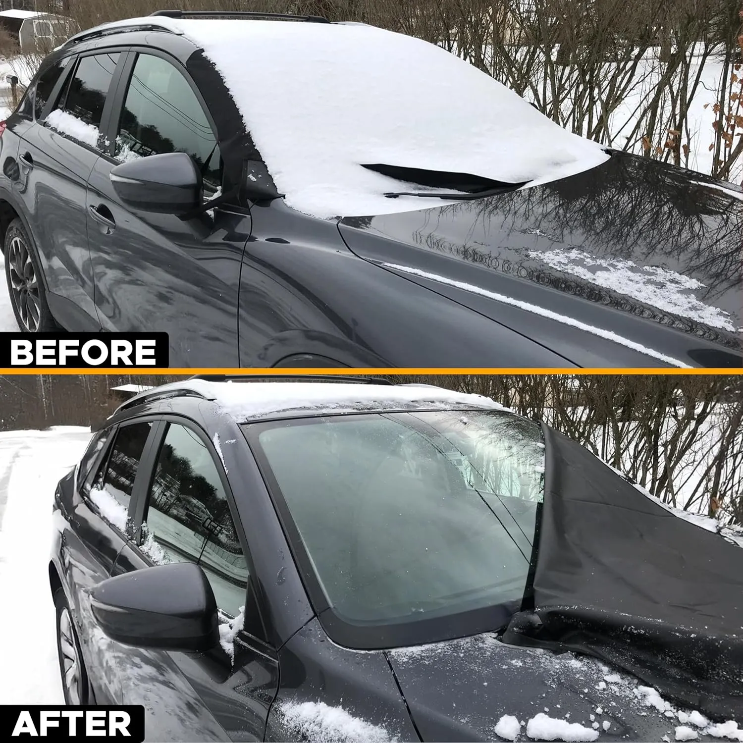 EcoNour Windshield Cover for Ice and Snow | Windshield Frost Cover with Elastic Strap | Windproof Double Strap Design | Water, Heat & Sag-Proof Car Windshield Snow Cover | Medium (69" x 42")