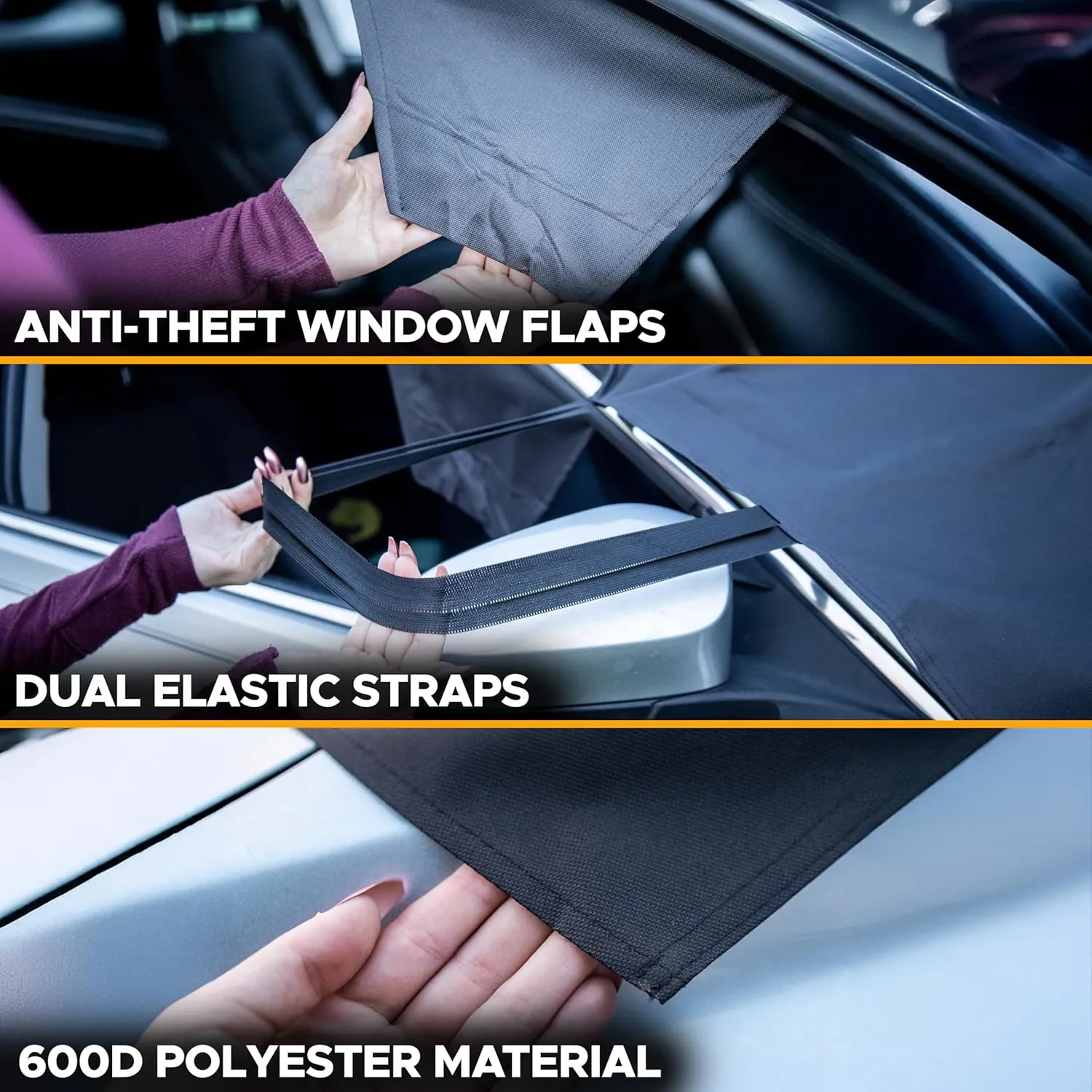 EcoNour Windshield Cover for Ice and Snow | Windshield Frost Cover with Elastic Strap | Windproof Double Strap Design | Water, Heat & Sag-Proof Car Windshield Snow Cover | Medium (69" x 42")