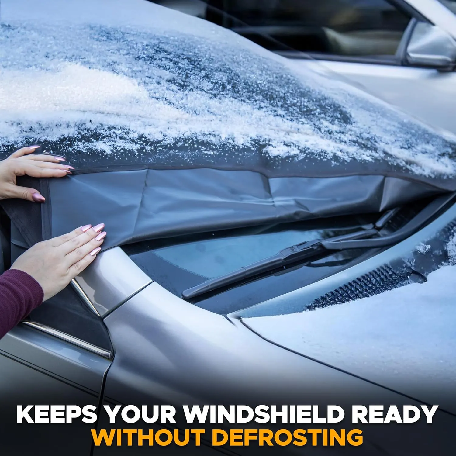 EcoNour Windshield Cover for Ice and Snow | Windshield Frost Cover with Elastic Strap | Windproof Double Strap Design | Water, Heat & Sag-Proof Car Windshield Snow Cover | Medium (69" x 42")