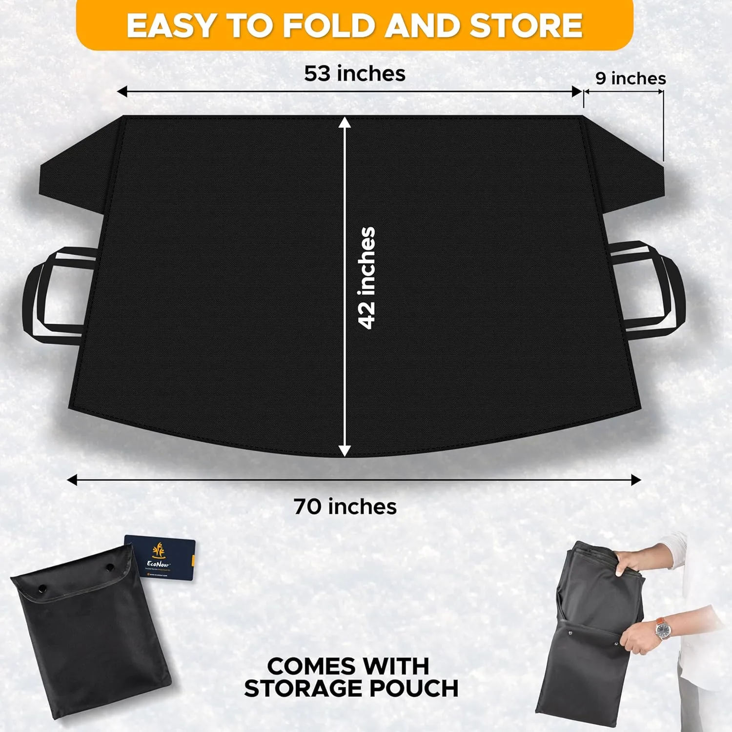 EcoNour Windshield Cover for Ice and Snow | Windshield Frost Cover with Elastic Strap | Windproof Double Strap Design | Water, Heat & Sag-Proof Car Windshield Snow Cover | Medium (69" x 42")