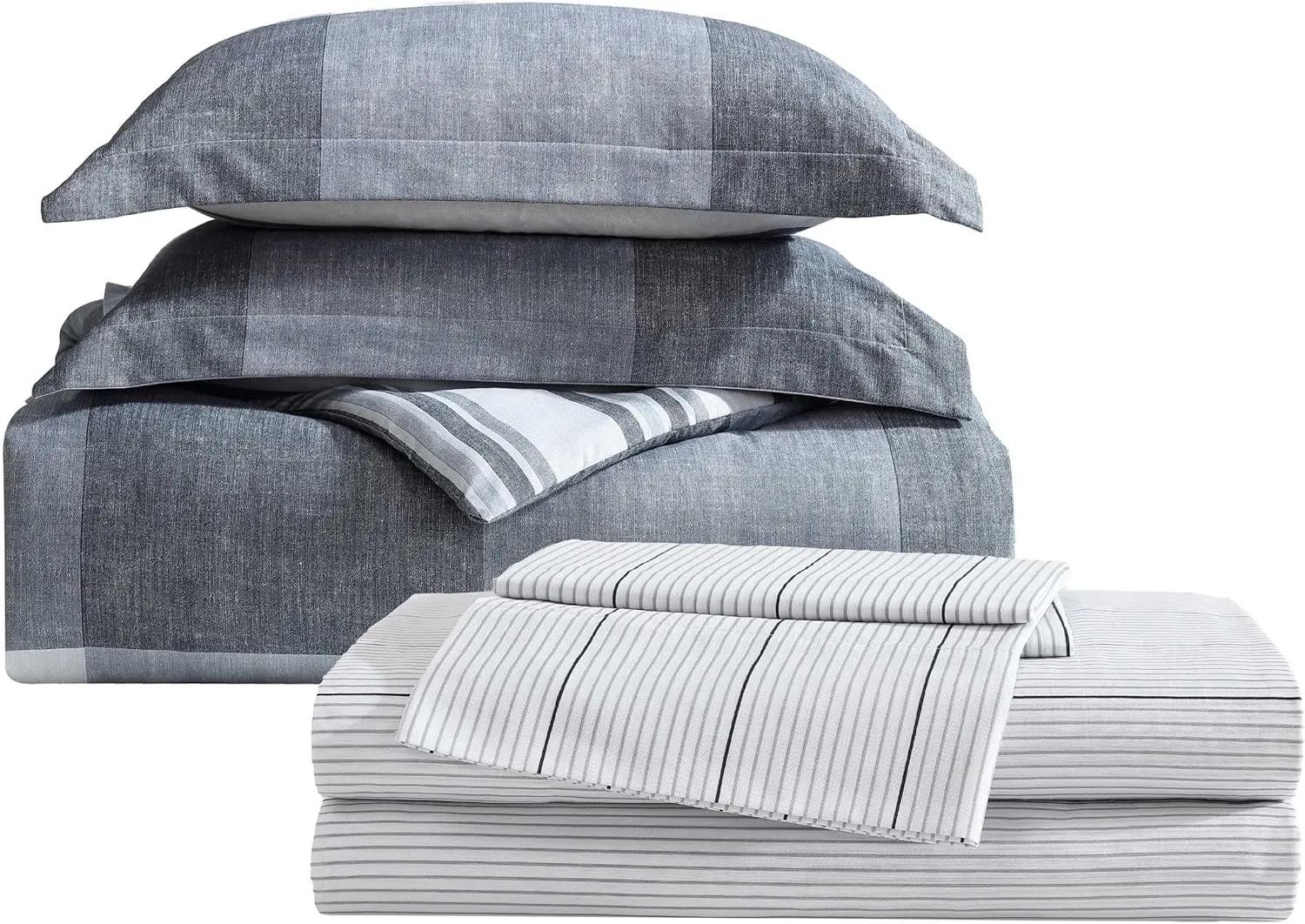 Eddie Bauer - Oversized Twin Comforter Set, 6 Piece Bed in a Bag Bedding Set, Easy Care Cotton Percale Blend, Ultra-Soft Breathable Fabrics (Plaid Grey, Twin)