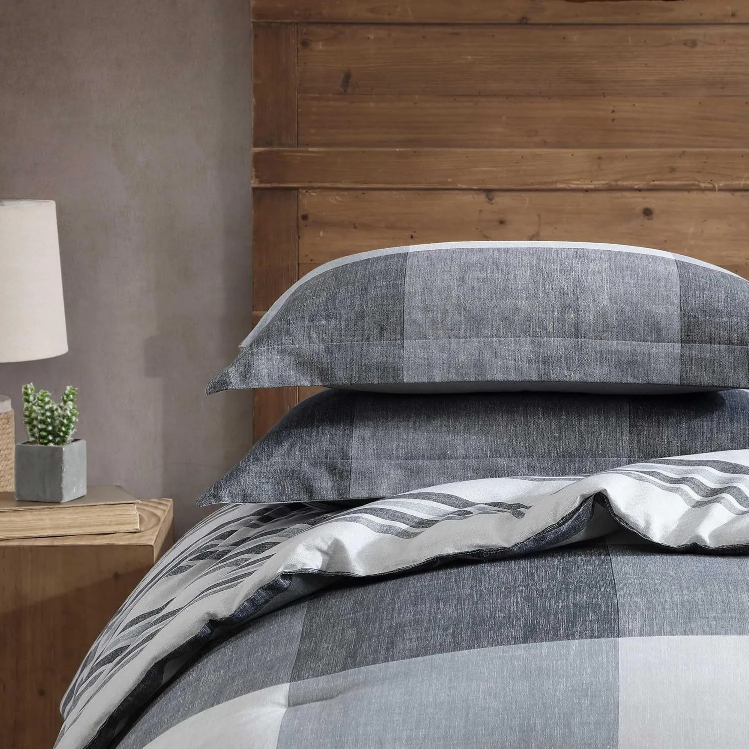 Eddie Bauer - Oversized Twin Comforter Set, 6 Piece Bed in a Bag Bedding Set, Easy Care Cotton Percale Blend, Ultra-Soft Breathable Fabrics (Plaid Grey, Twin)