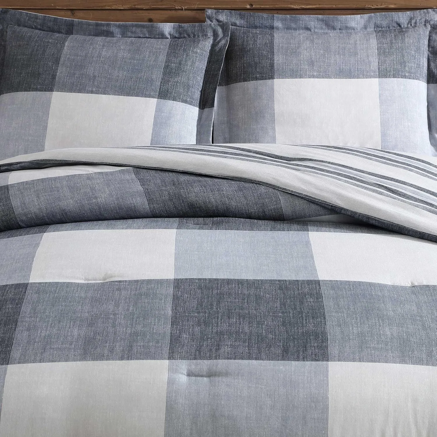 Eddie Bauer - Oversized Twin Comforter Set, 6 Piece Bed in a Bag Bedding Set, Easy Care Cotton Percale Blend, Ultra-Soft Breathable Fabrics (Plaid Grey, Twin)