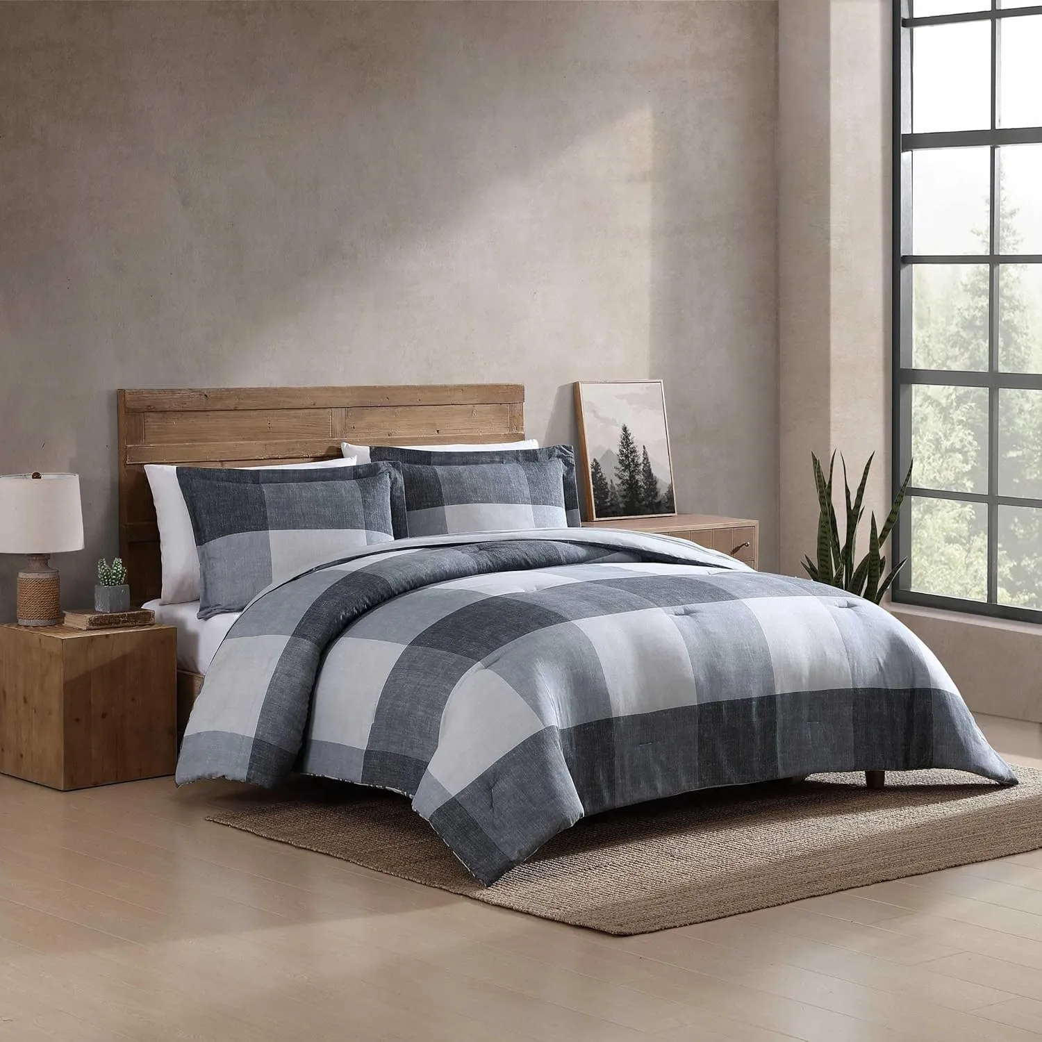 Eddie Bauer - Oversized Twin Comforter Set, 6 Piece Bed in a Bag Bedding Set, Easy Care Cotton Percale Blend, Ultra-Soft Breathable Fabrics (Plaid Grey, Twin)