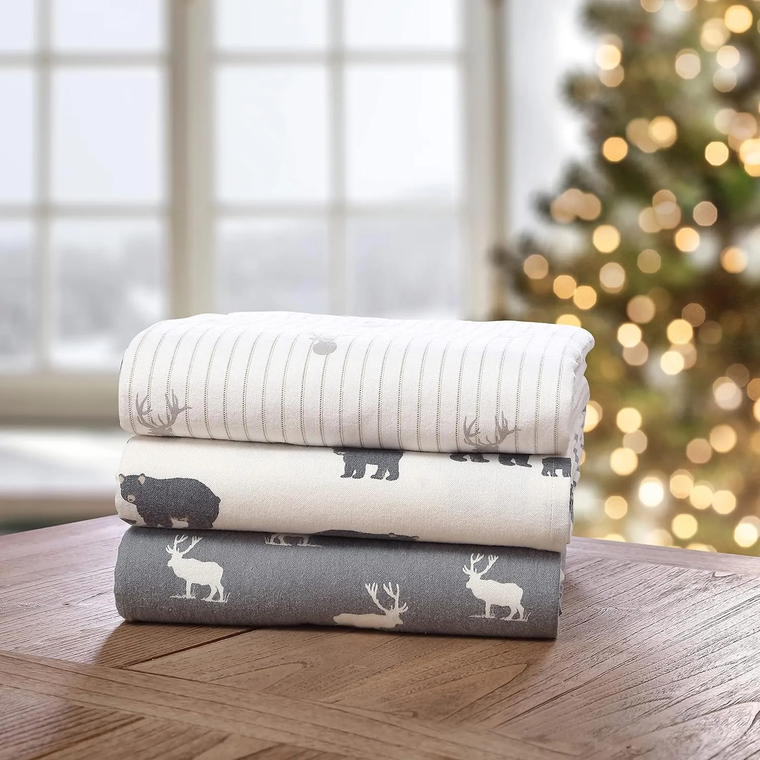 Eddie Bauer - Twin Sheet Set, Warm Breathable Cotton Flannel Bedding with Deep Pockets, Brushed for Extra Softness, Cozy Home Decor, Oeko-Tex Certified (Deer Lodge Beige, Twin)