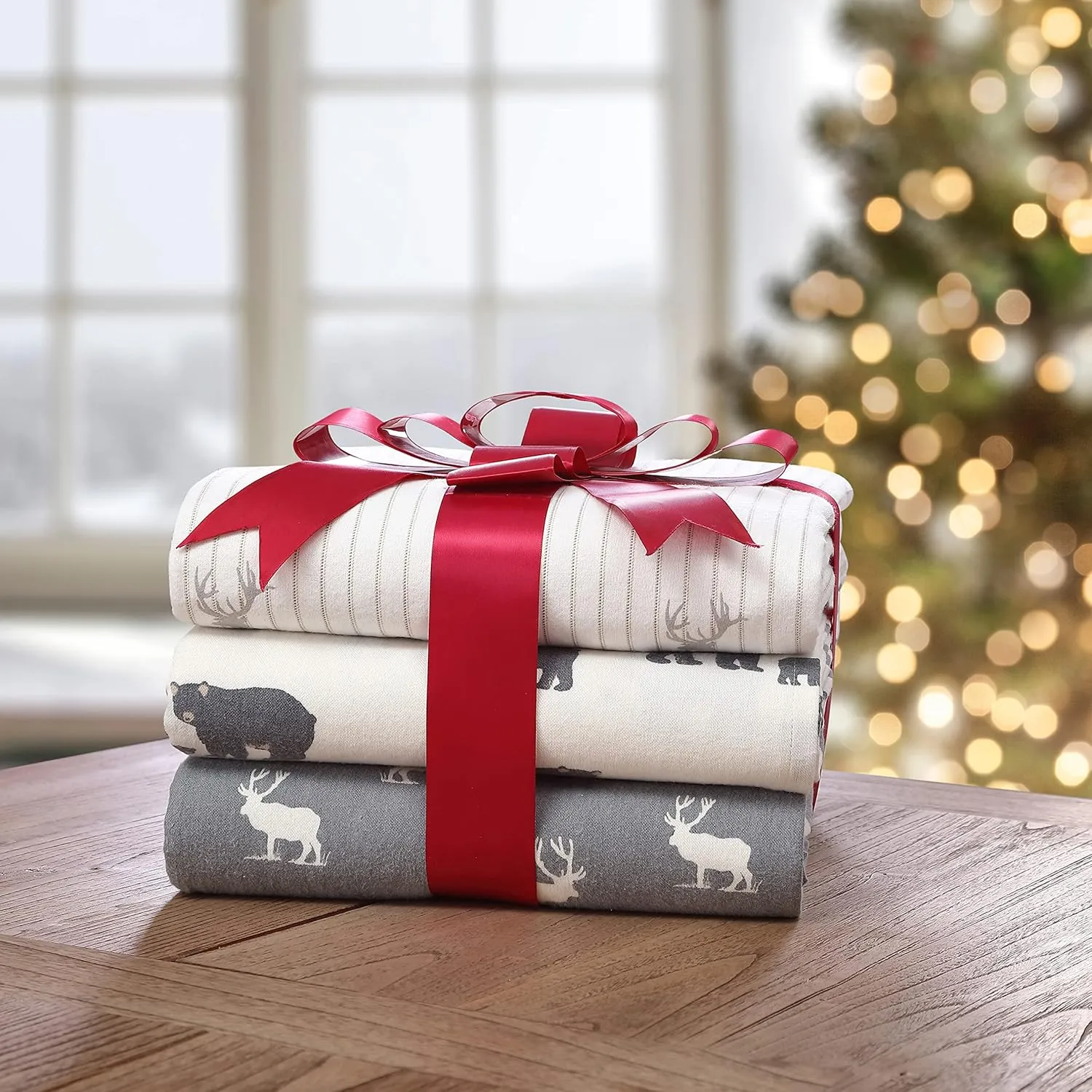 Eddie Bauer - Twin Sheet Set, Warm Breathable Cotton Flannel Bedding with Deep Pockets, Brushed for Extra Softness, Cozy Home Decor, Oeko-Tex Certified (Deer Lodge Beige, Twin)