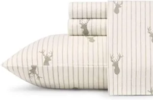 Eddie Bauer - Twin Sheet Set, Warm Breathable Cotton Flannel Bedding with Deep Pockets, Brushed for Extra Softness, Cozy Home Decor, Oeko-Tex Certified (Deer Lodge Beige, Twin)