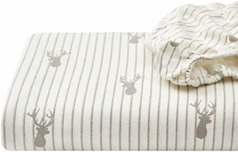 Eddie Bauer - Twin Sheet Set, Warm Breathable Cotton Flannel Bedding with Deep Pockets, Brushed for Extra Softness, Cozy Home Decor, Oeko-Tex Certified (Deer Lodge Beige, Twin)