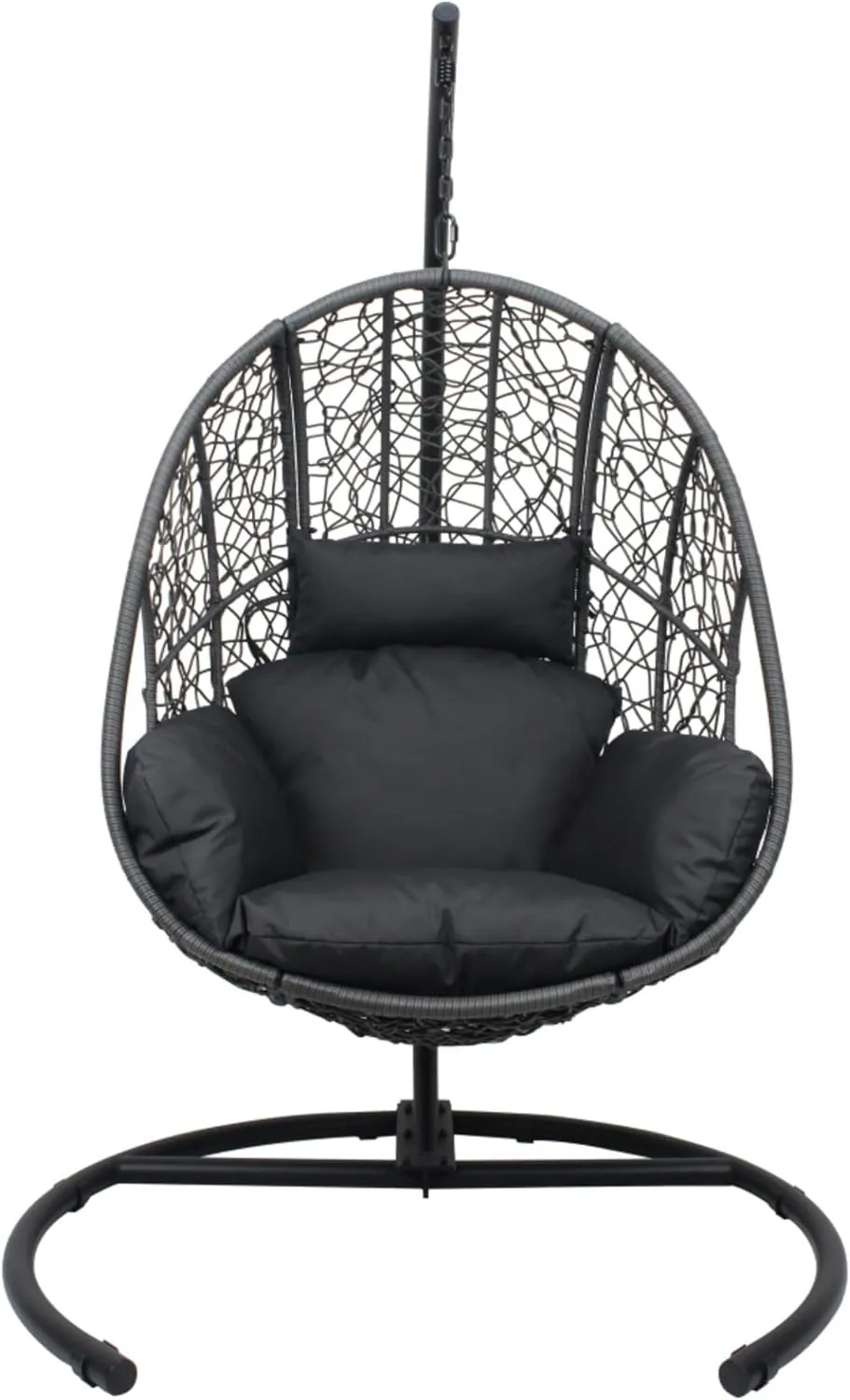 Egg Swing Chair with Stand, Hammock Rattan Lounge Chair, Waterproof and Fade-Resistant High-Density Cushions for Indoor Outdoor, Front and Back Garden, Rain Cover (Black-Wicker-Foam)