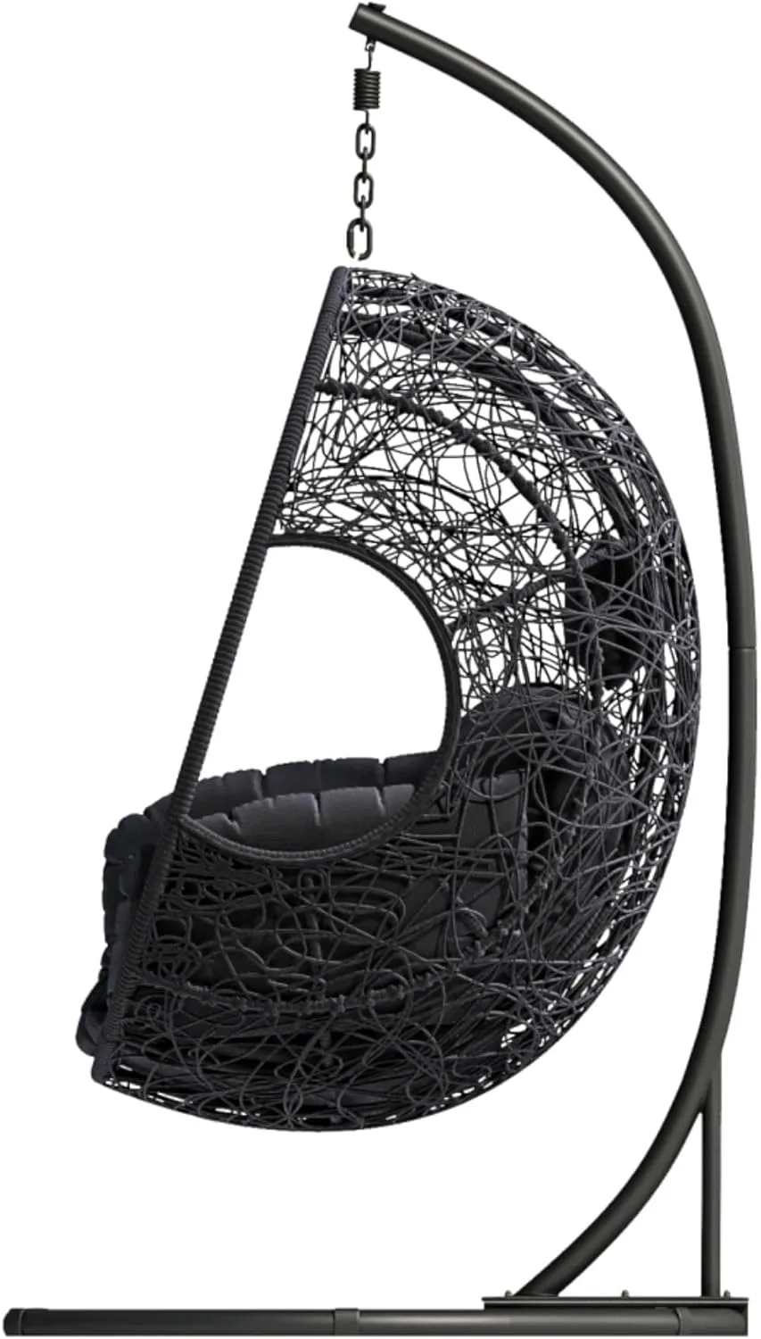 Egg Swing Chair with Stand, Hammock Rattan Lounge Chair, Waterproof and Fade-Resistant High-Density Cushions for Indoor Outdoor, Front and Back Garden, Rain Cover (Black-Wicker-Foam)