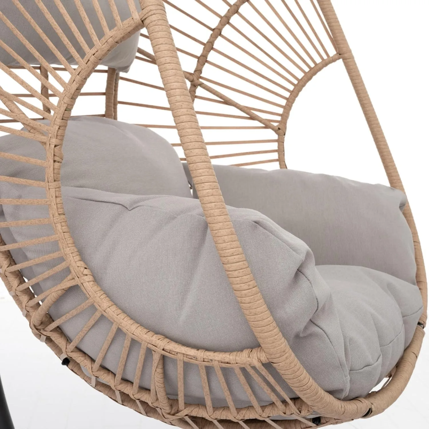 Egg Swing Chair with Stand, Hammock Rattan Lounge Chair, Waterproof and Fade-Resistant High-Density Cushions for Indoor Outdoor, Front and Back Garden, Rain Cover (Natural-Wicker)