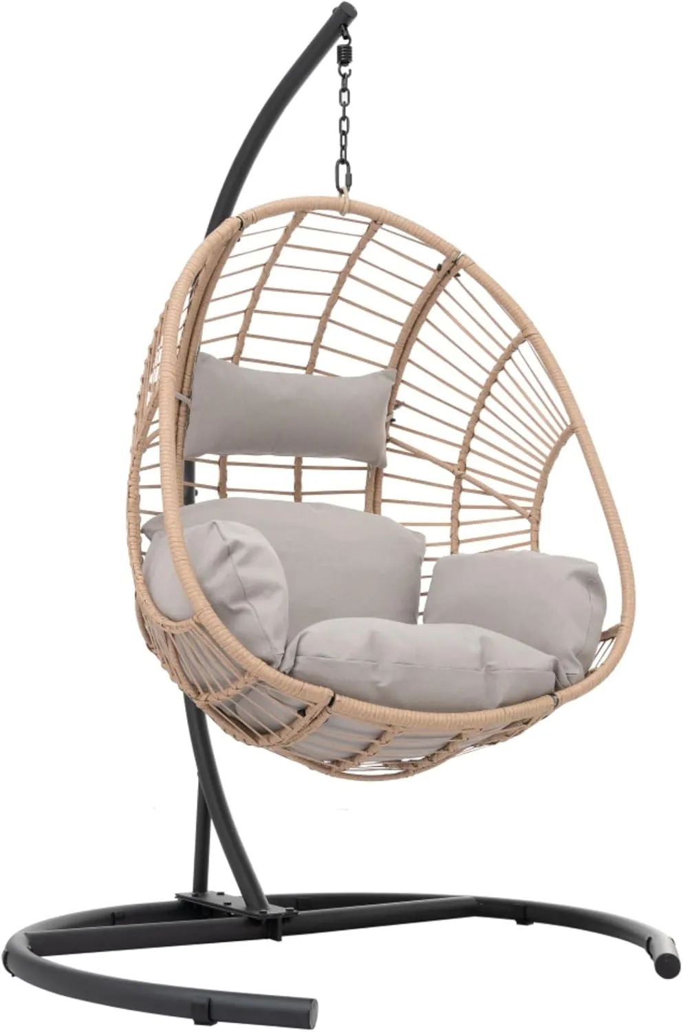 Egg Swing Chair with Stand, Hammock Rattan Lounge Chair, Waterproof and Fade-Resistant High-Density Cushions for Indoor Outdoor, Front and Back Garden, Rain Cover (Natural-Wicker)