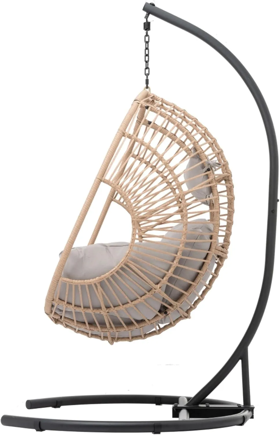 Egg Swing Chair with Stand, Hammock Rattan Lounge Chair, Waterproof and Fade-Resistant High-Density Cushions for Indoor Outdoor, Front and Back Garden, Rain Cover (Natural-Wicker)