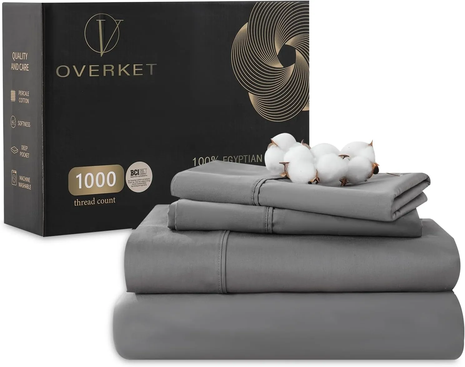 Egyptian Cotton Sheets Full Size 1000 Thread Count Sateen Weave Soft Breathable 16-Inch Deep Pocket 4PCS（Full,Dark Grey）