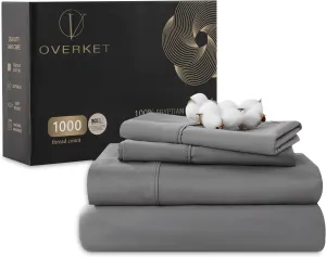 Egyptian Cotton Sheets Full Size 1000 Thread Count Sateen Weave Soft Breathable 16-Inch Deep Pocket 4PCS（Full,Dark Grey）