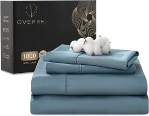 Egyptian Cotton Sheets Full Size 1000 Thread Count Sateen Weave Soft Breathable 16-Inch Deep Pocket 4PCS（Full,Dusty Blue）