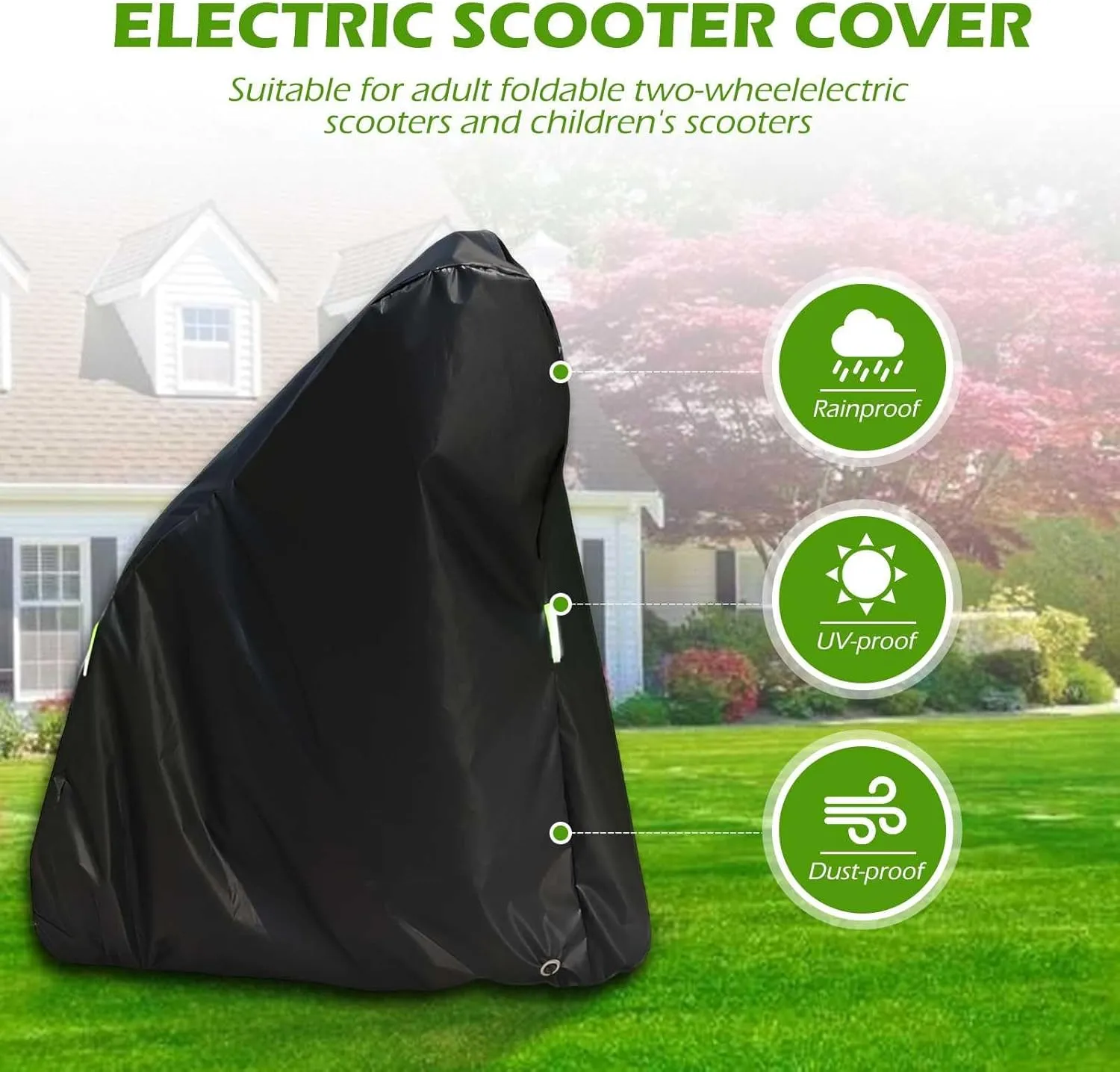 Electric Scooter Cover All Season Universal Weather Quality Waterproof Sun Outdoor Protection Small Foldable Kick Scooter Shelter Tear Proof Night Reflective and Lock-Holes Simple Covers