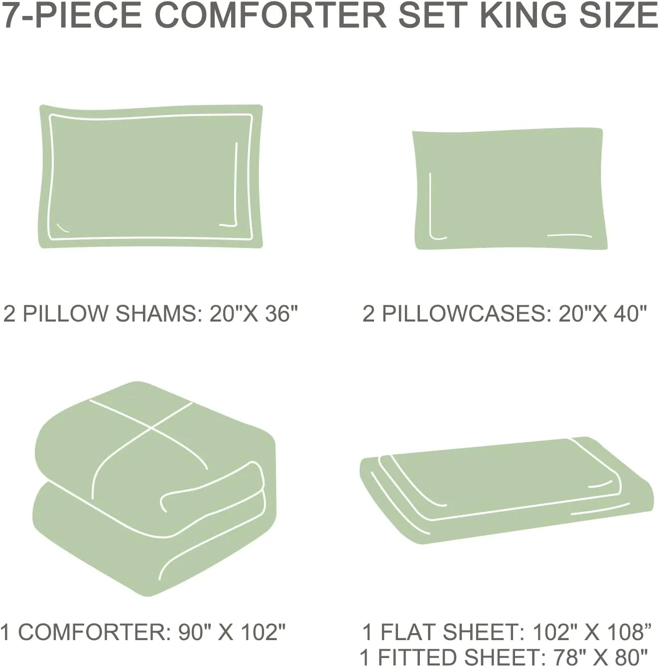 EMME Botanical Sage Green Comforter Set King Size 7 Pieces＿Brushed Microfiber Bed in a Bag for Girls, Ultra Soft Bedding Set with Sheets (Sage Green, King (7 Piece), Adult