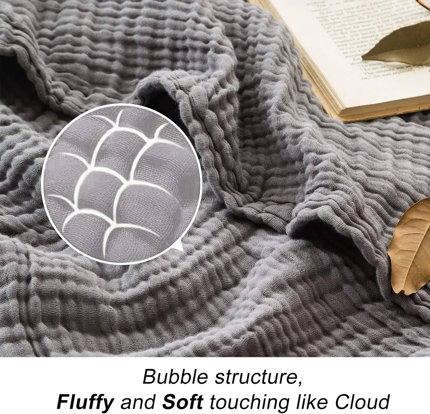 EMME Cotton, Muslin Throw Blanket for Couch Bed 4-Layer Breathable Gauze Blanket for All Season Soft and Lightweight Blankets for Adults (Grey, 55"x75")