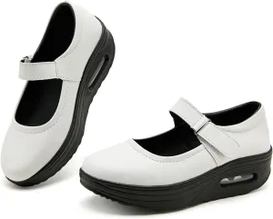 EnllerviiD Women Mary Jane Shoes Buckle Air-Cushion Casual Chunky Heel Round Toe Uniform Dress Platform Wedge Shoes Comfort Pumps Walking Shoes