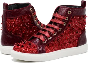 Enzo Romeo Men's High Top Crystal Shimmer Rhinestone Blink Flat Spike Fashion Sneakers Shoes BUL2