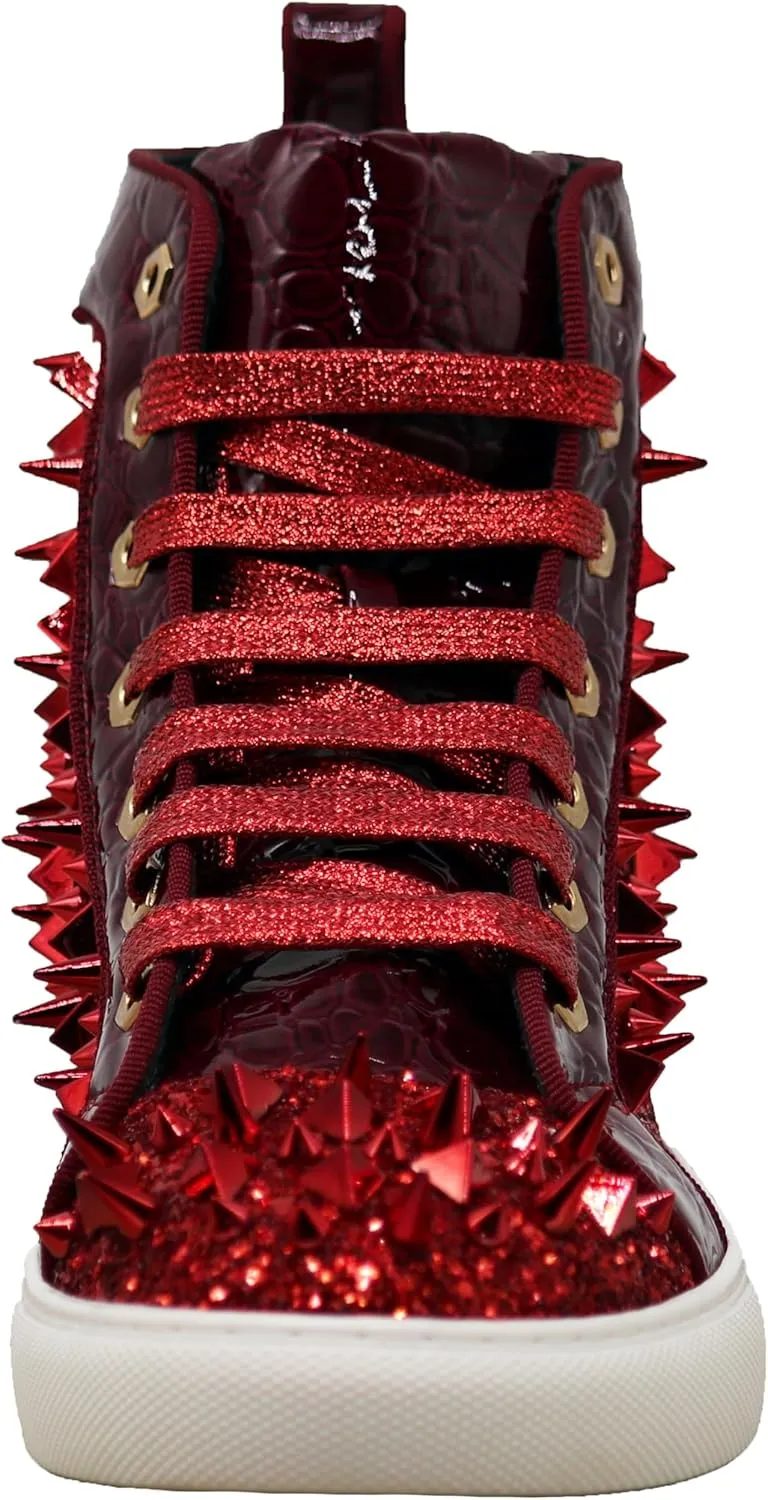 Enzo Romeo Men's High Top Crystal Shimmer Rhinestone Blink Flat Spike Fashion Sneakers Shoes BUL2