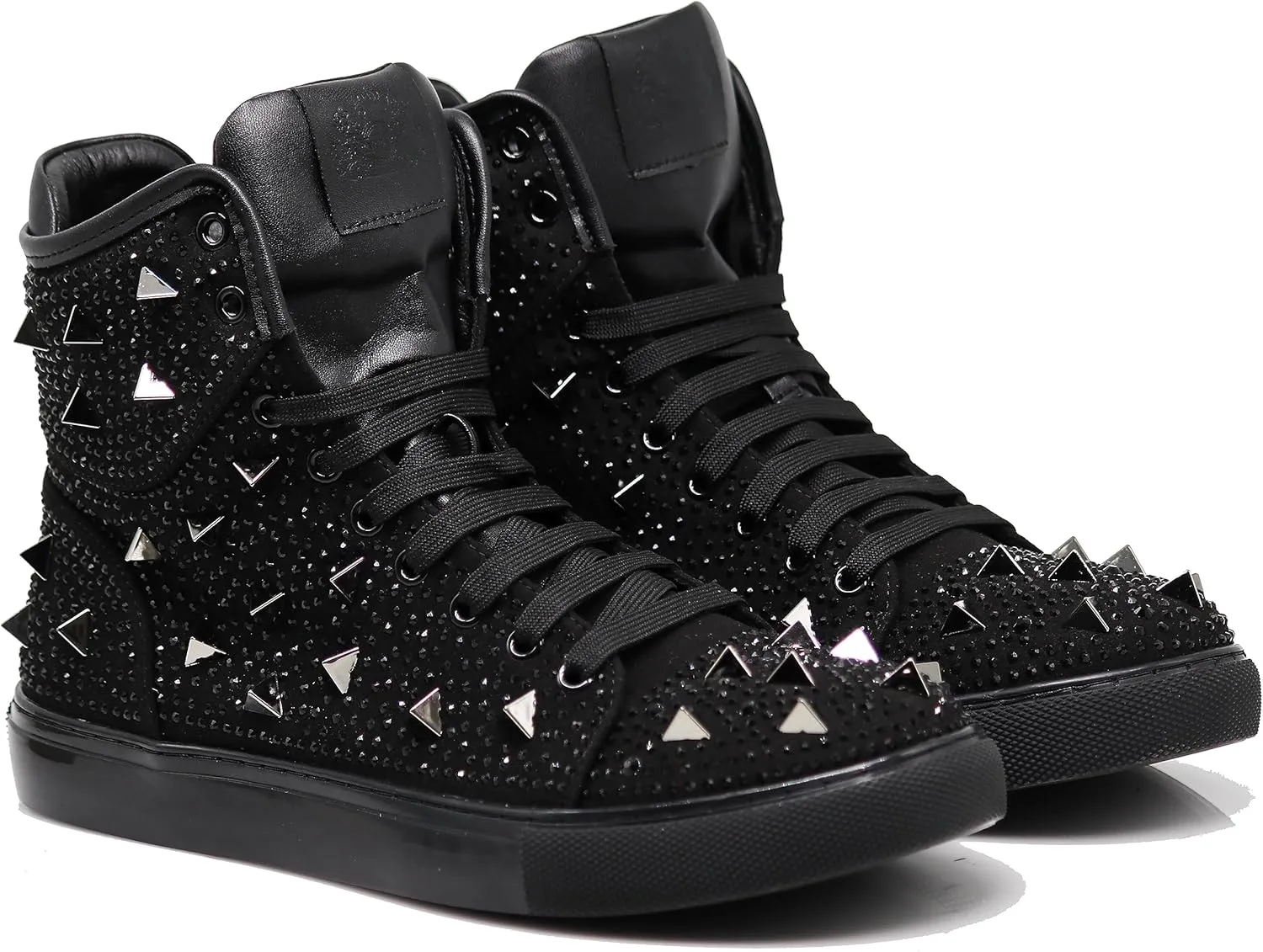 Enzo Romeo Men's High Top Crystal Shimmer Rhinestone Blink Flat Spike Fashion Sneakers Shoes BUL2