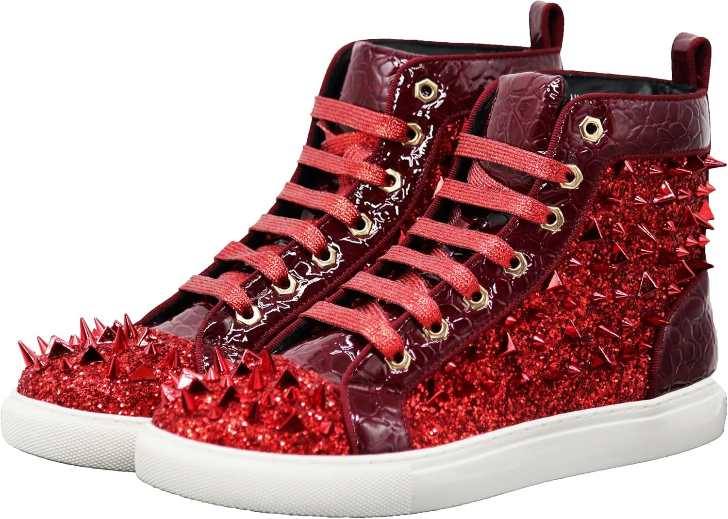 Enzo Romeo Men's High Top Crystal Shimmer Rhinestone Blink Flat Spike Fashion Sneakers Shoes BUL2