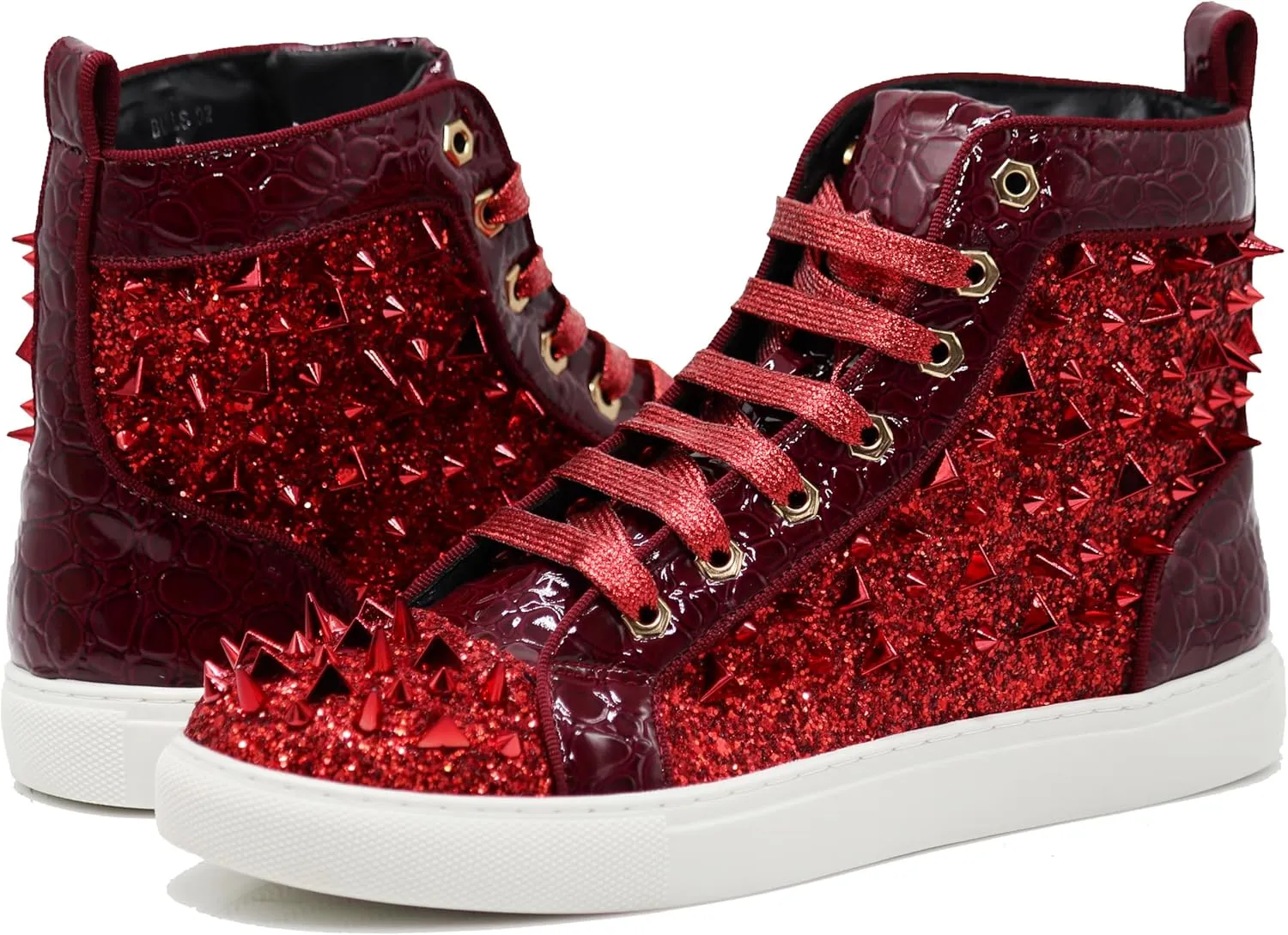 Enzo Romeo Men's High Top Crystal Shimmer Rhinestone Blink Flat Spike Fashion Sneakers Shoes BUL2