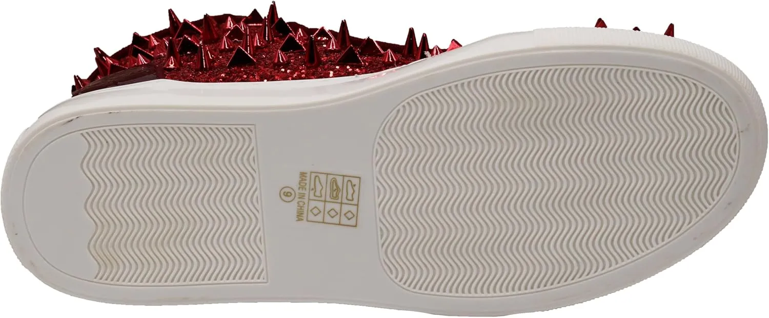 Enzo Romeo Men's High Top Crystal Shimmer Rhinestone Blink Flat Spike Fashion Sneakers Shoes BUL2