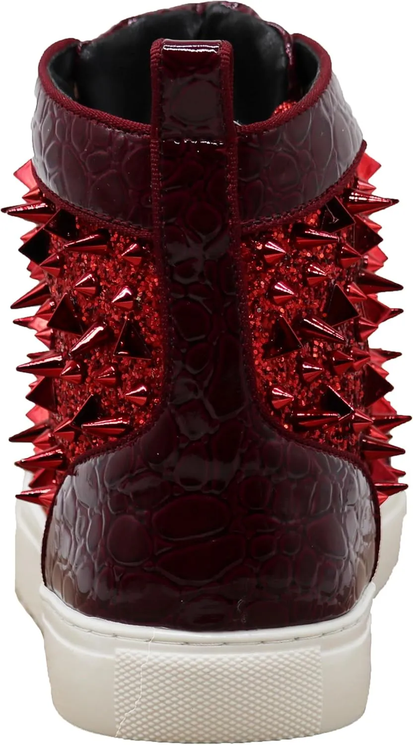 Enzo Romeo Men's High Top Crystal Shimmer Rhinestone Blink Flat Spike Fashion Sneakers Shoes BUL2