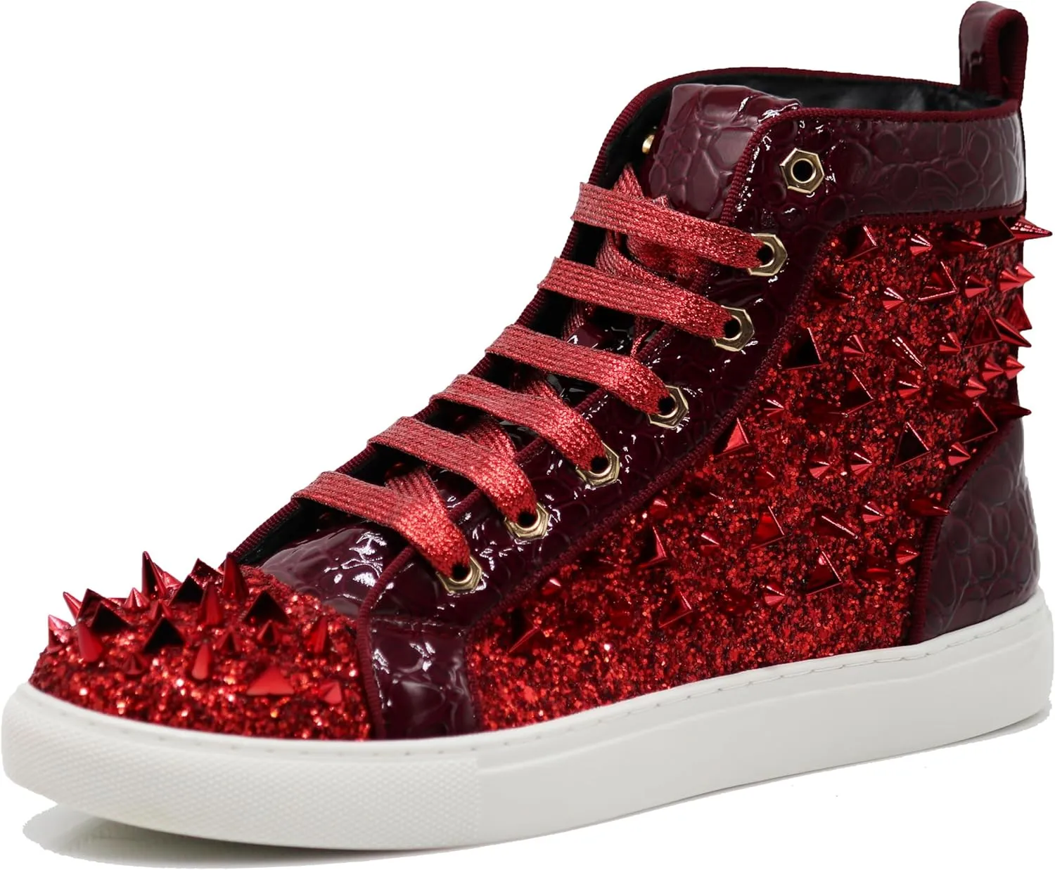 Enzo Romeo Men's High Top Crystal Shimmer Rhinestone Blink Flat Spike Fashion Sneakers Shoes BUL2