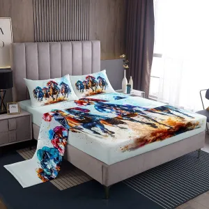 Erosebridal Horse Race King Bed Sheets Western Cowboy Rider Bedding Set Sports Theme Competitive Competition Sheet Set for Kids Boys Teen Adults,Rustic Farmhouse Sports Game Bed Sheet Set 4 Piece