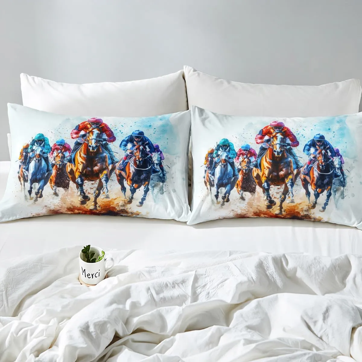 Erosebridal Horse Race King Bed Sheets Western Cowboy Rider Bedding Set Sports Theme Competitive Competition Sheet Set for Kids Boys Teen Adults,Rustic Farmhouse Sports Game Bed Sheet Set 4 Piece