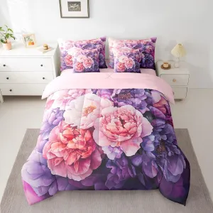 Erosebridal Rose Pink Floral Comforter Set with Sheets 7 Piece Queen, Purple Flowers Bed in A Bag for Kids Girls Teens Adult Women Bedroom, Modern Minimalist Botanical Bedding Set Natural Decor